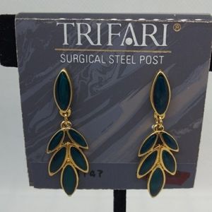 Trifari green enamel earrings